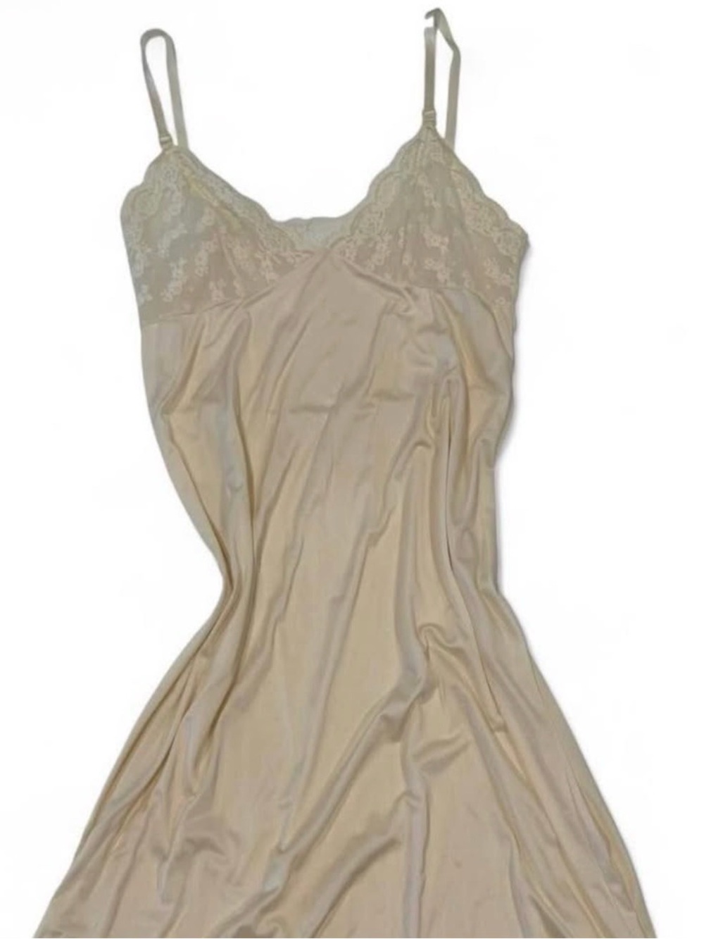 Vintage Satin Lace-Trim Slip Dress - Cream | Size 36 | Dixie Belle